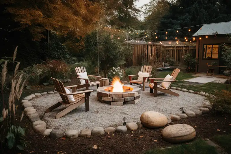 Fire pit in rustic backtard
