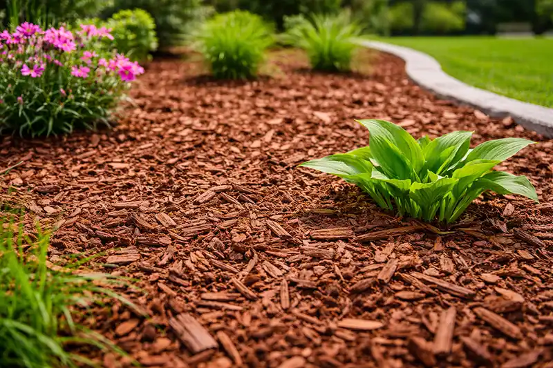 Mulch in a flower bed