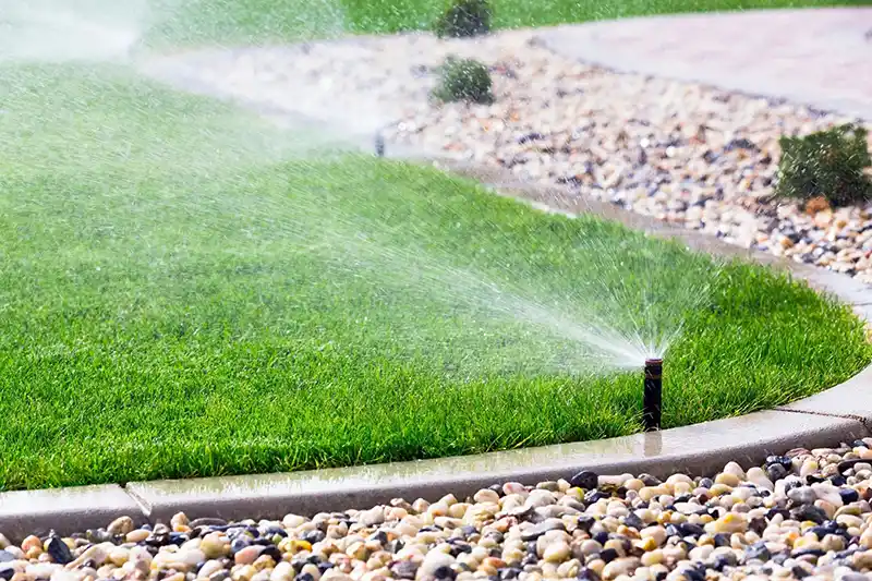 Irrigation sprinkler heads spraying water